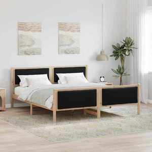 vidaXL Cadru de pat cu headboard Negru 200 x 200 cm țesătură imagine