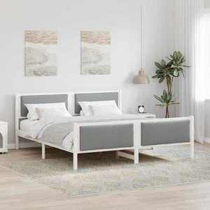 vidaXL Cadru de pat cu headboard Gri deschis 200 x 200 cm țesătură imagine