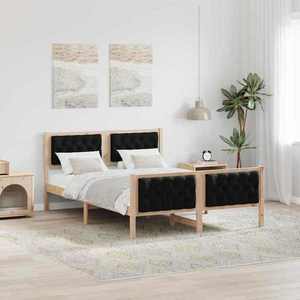 vidaXL Cadru de pat cu headboard Negru 150 x 200 cm Lemn de pin masiv imagine