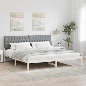 vidaXL Cadru de pat cu tăblie tapițată cu headboard Alb 200 x 200 cm imagine