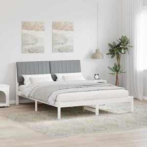 vidaXL Cadru de pat cu headboard Alb 150 x 200 cm Lemn de pin masiv imagine