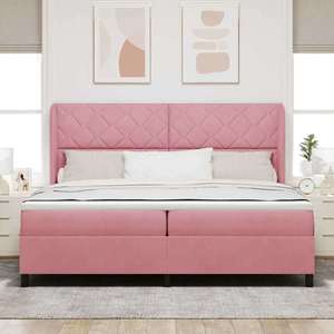 vidaXL Pat cu arcuri cu saltea cu headboard Roz 200 x 200 cm Catifea imagine