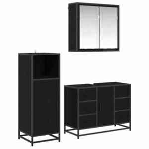vidaXL Set de mobilier pentru baie 3 pcs Stejar Negru Lemn compozit imagine