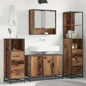 vidaXL Set de mobilier pentru baie 4 pcs Lemn Vechi Lemn compozit imagine