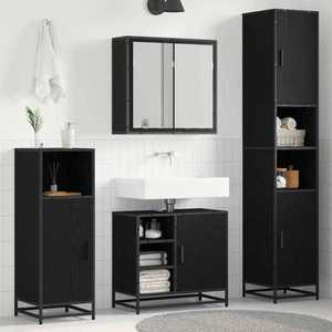 vidaXL Set de mobilier pentru baie 3 pcs Stejar Negru Lemn compozit imagine