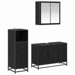 vidaXL Set de mobilier pentru baie 3 pcs Stejar Negru Lemn compozit imagine