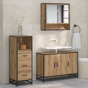 vidaXL Set de mobilier pentru baie cu sertar 3 pcs Stejar Artizanal imagine