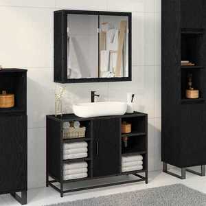 vidaXL Set de mobilier pentru baie 2 pcs Stejar Negru Lemn compozit imagine