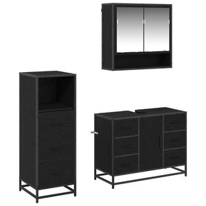 vidaXL Set de mobilier pentru baie 3 pcs Stejar Negru Lemn compozit imagine