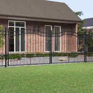 vidaXL Poartă de gard cu vârf tip suliță, neagră, 406x150 cm, oțel vopsit în câmp electrostatic imagine