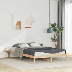vidaXL Cadru de pat cu mese laterale natural 140 x 210 cm imagine