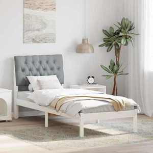 vidaXL Cadru de pat cu tăblie tapițată cu headboard Alb 75 x 190 cm imagine