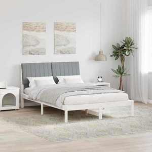 vidaXL Cadru de pat cu headboard Alb 135 x 190 cm Lemn de pin masiv imagine