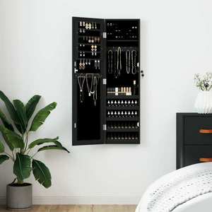vidaXL Dulap de bijuterii cu oglindă de perete, negru, 30x8, 5x106 cm imagine