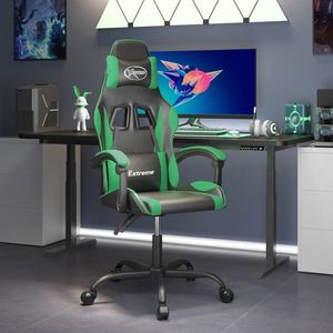 vidaXL Scaun de gaming pivotant, negru și verde, piele ecologică imagine