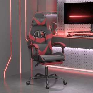 vidaXL Scaun de gaming cu suport picioare, negru/roșu vin, piele eco imagine