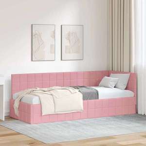 vidaXL Cadru de pat colțar cu headboard Roz 80 cm x 200 cm țesătură imagine