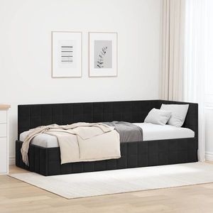 vidaXL Cadru de pat colțar cu headboard Negru 80 cm x 200 cm țesătură imagine