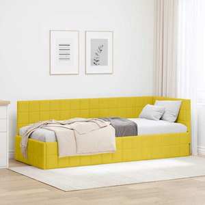 vidaXL Cadru de pat colțar cu headboard Galben 80 cm x 200 cm țesătură imagine