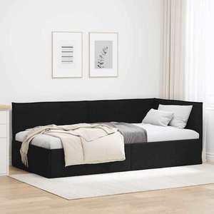 vidaXL Cadru de pat colțar cu headboard Negru 100 cm x 200 cm țesătură imagine