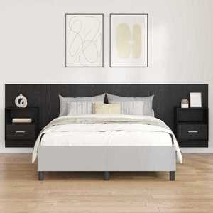 vidaXL Tăblie cu Noptieră cu sertar 3 pcs Stejar Negru Lemn compozit imagine