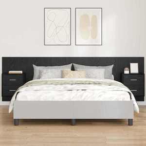 vidaXL Tăblie cu Noptieră cu sertar 3 pcs Stejar Negru Lemn compozit imagine