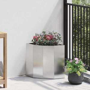 vidaXL Ghiveci de colț Argintiu 30 x 30 x 35 cm Oțel inoxidabil imagine
