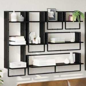 vidaXL Set rafturi de perete 6 pcs Stejar Negru 100 x 25 x 30 cm imagine