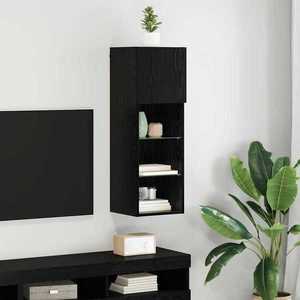 vidaXL Sistem de TV montat pe perete Stejar Negru 30, 5 x 30 x 90 cm imagine