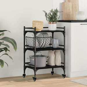 vidaXL Troler de Bucătărie Stejar Negru 50 x 35 x 75.5 cm imagine