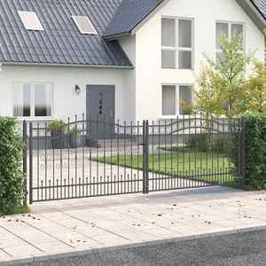 vidaXL Poartă din Gard cu Vârf de Lancă Gri 404 x 125 cm Oțel imagine