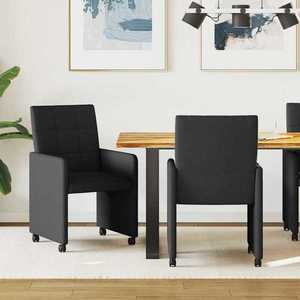 vidaXL Scaune de dining cu roți 2 pcs Negru 58 x 65 x 94 cm țesătură imagine