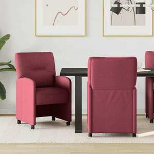 vidaXL Scaune de dining cu roți 2 pcs bordo 57 x 67 x 95 cm țesătură imagine