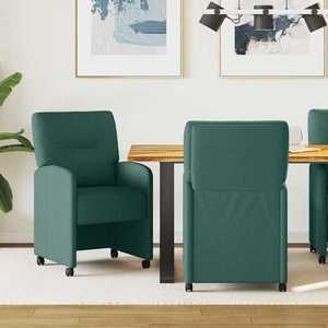 vidaXL Scaune de dining cu roți 2 pcs Verde închis 57 x 67 x 95 cm imagine