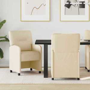 vidaXL Scaune de dining cu roți 2 pcs Crem 57 x 67 x 95 cm țesătură imagine