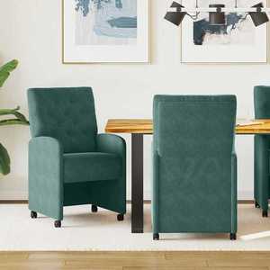 vidaXL Scaune de dining cu roți 2 pcs Verde închis 58 x 67 x 97 cm imagine