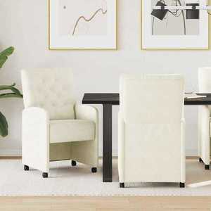 vidaXL Scaune de dining cu roți 2 pcs Crem 58 x 67 x 97 cm Catifea imagine