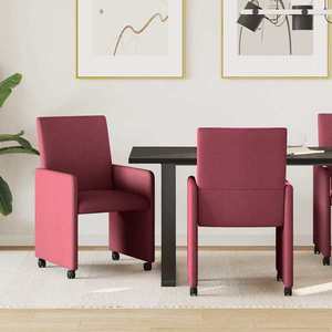 vidaXL Scaune de dining cu roți 2 pcs bordo 57 x 66 x 94 cm țesătură imagine