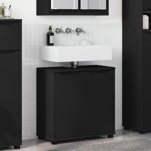 vidaXL Cabinet pentru chiuvetă de baie cu raft Negru 60 x 30 x 60 cm imagine