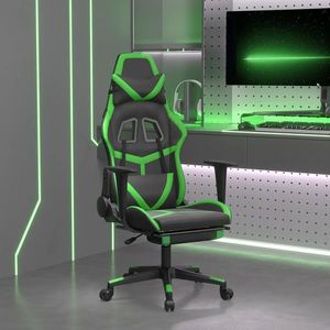 vidaXL Scaun gaming de masaj/suport picioare, negru/verde, piele eco imagine