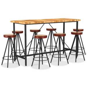 vidaXL Set de bar 9 piese lemn masiv de acacia piele naturală și pânză imagine