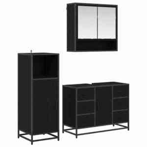 vidaXL Set de mobilier pentru baie 3 pcs Stejar Negru Lemn compozit imagine