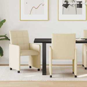 vidaXL Scaune de dining cu roți 2 pcs Crem 58 x 65 x 94 cm țesătură imagine