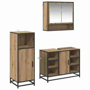 vidaXL Set de mobilier pentru baie cu raft 3 pcs Stejar Artizanal imagine