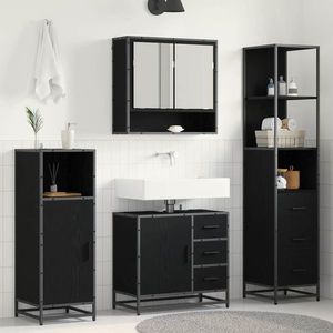 vidaXL Set de mobilier pentru baie 3 pcs Stejar Negru Lemn compozit imagine