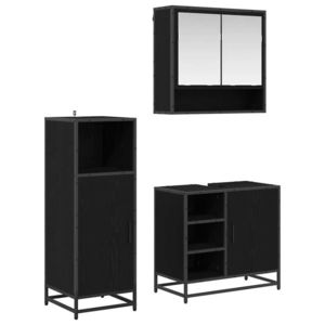 vidaXL Set de mobilier pentru baie 3 pcs Stejar Negru Lemn compozit imagine
