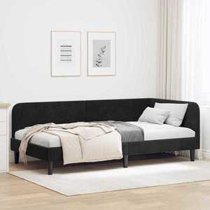 vidaXL Cadru de pat colțar cu headboard Negru 90 x 190 cm Catifea imagine