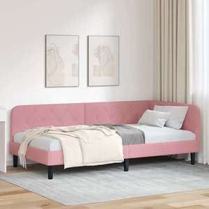 vidaXL Cadru de pat colțar cu headboard Roz 90 x 200 cm Catifea imagine
