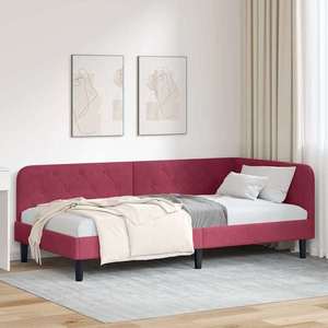 vidaXL Cadru de pat colțar cu headboard Roșu Vin 90 x 200 cm Catifea imagine