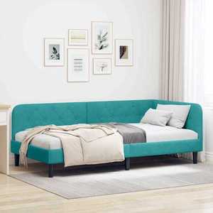 vidaXL Cadru de pat colțar cu headboard Turcoaz 90 x 200 cm Catifea imagine